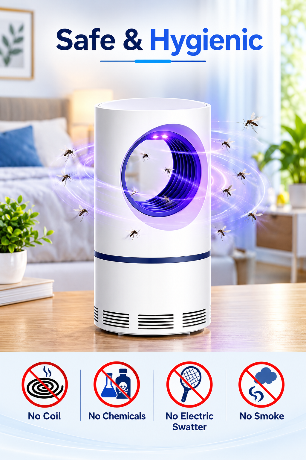 Mosquito Killer Lamp International Eco Friendly Bug Zapper Electric Mosquito Lamp Dual Mosquito Zapper Lamp Indoor Insect Trap Portable Killer Lamp.M61 (White)